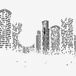 Abstract city skyline border, white