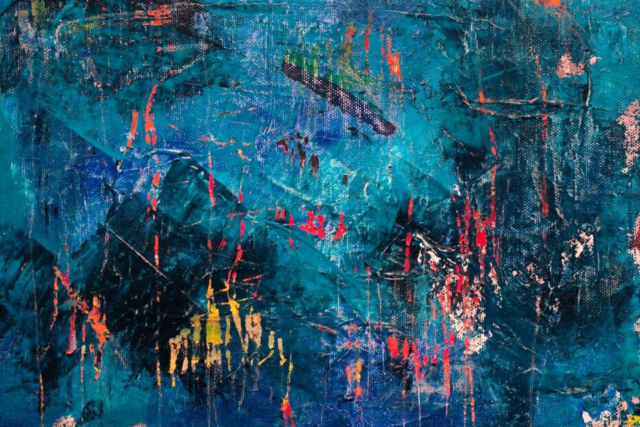blue red and black abstract painting